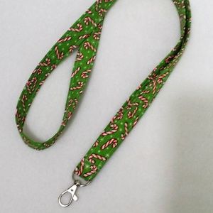 Christmas Candy Canes Green Cotton Fabric Lanyard